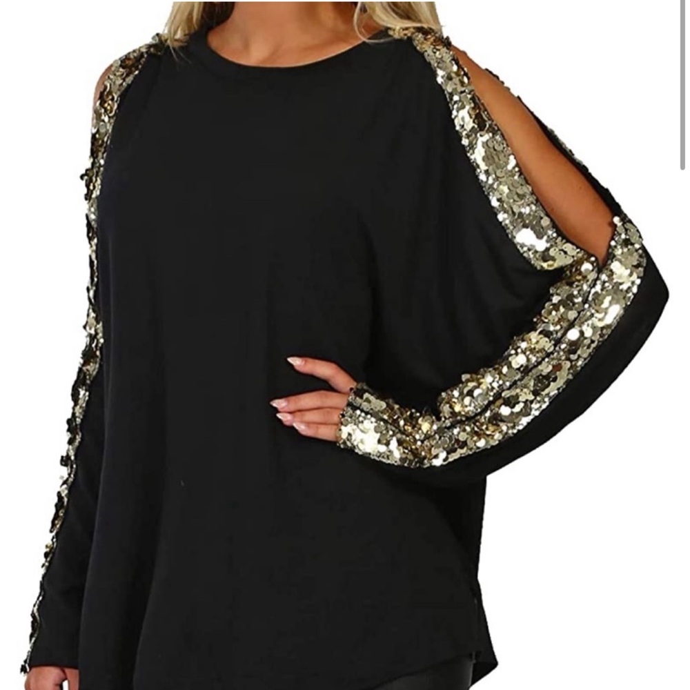 Yoins gold sequin open shoulder top